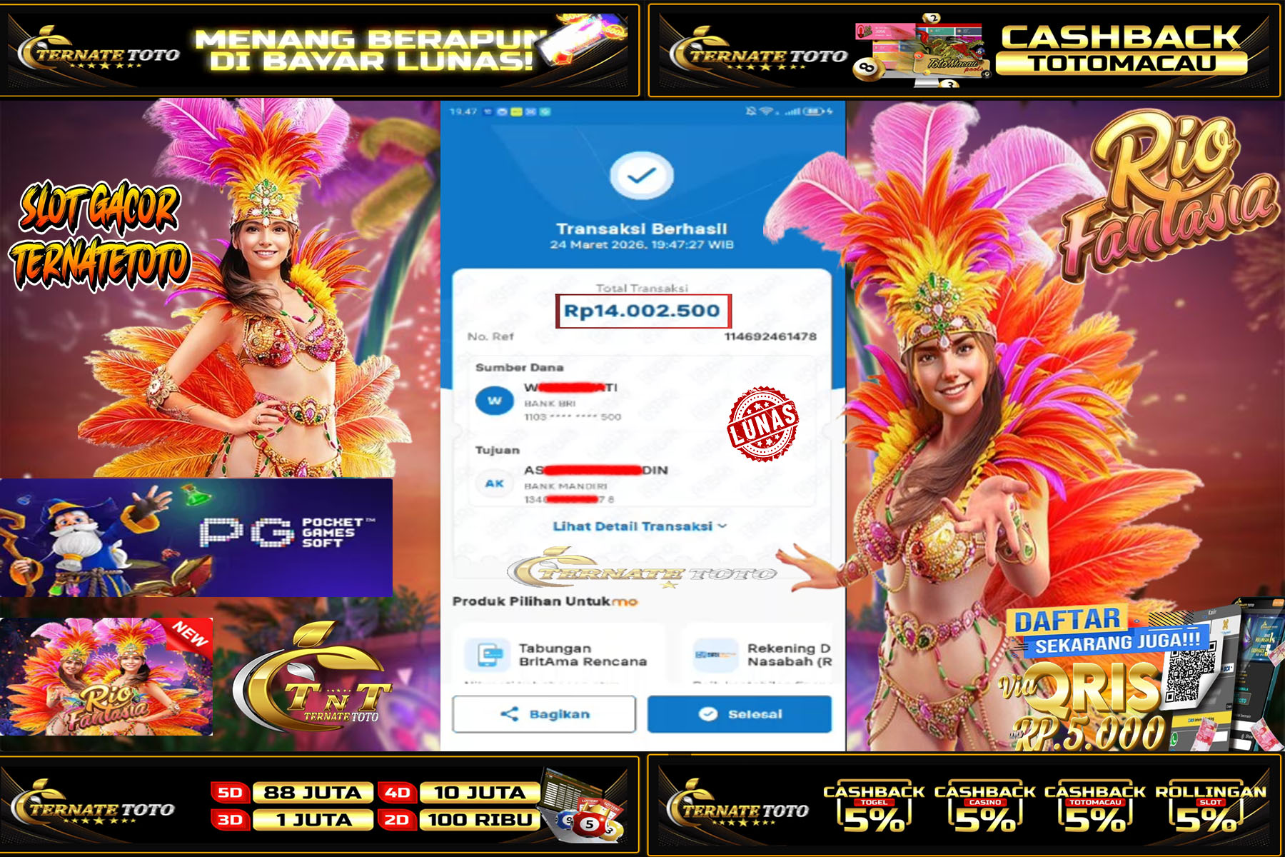 TERNATETOTO - RIO FANTASI DI PG SOFT Rp. 14,000,000,-